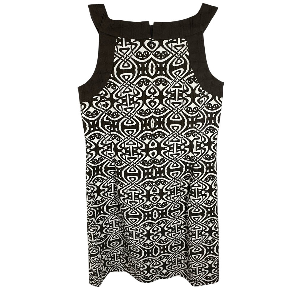 Ann Taylor Petites Brown White Geometric Print Embellished Sleeveless Dress 6P